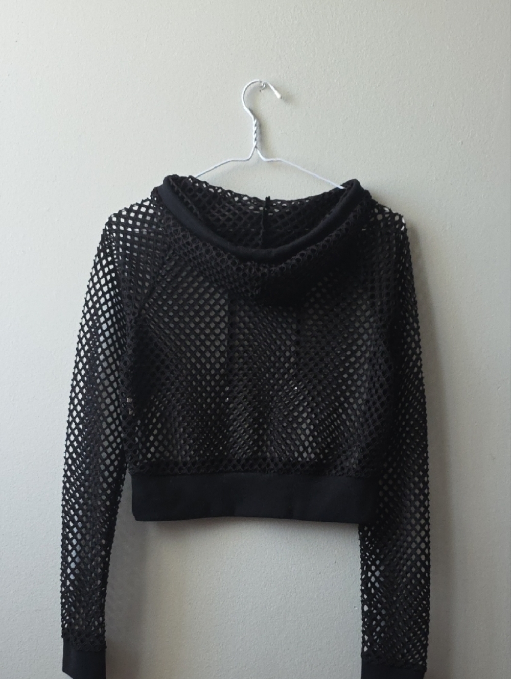 Black Mesh Cropped Hoodie - Picture 5 of 5